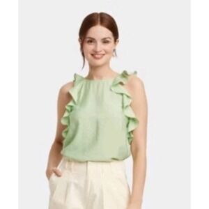 Women's Ruffle Sleeve Tank Top - A New Day™ Green Rayon